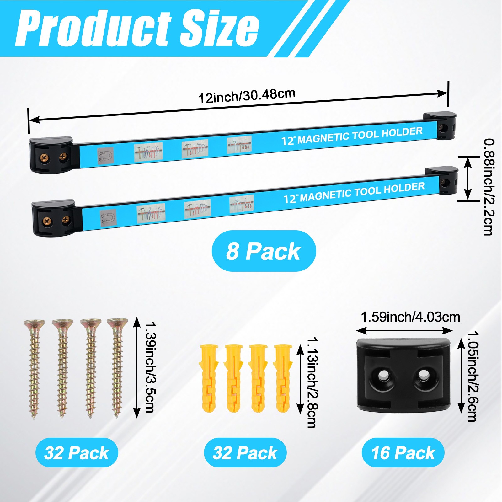 8 Pack 12" Magnetic Tool Holder Strip Metal Magnet Tool Organizer Bar for Garage