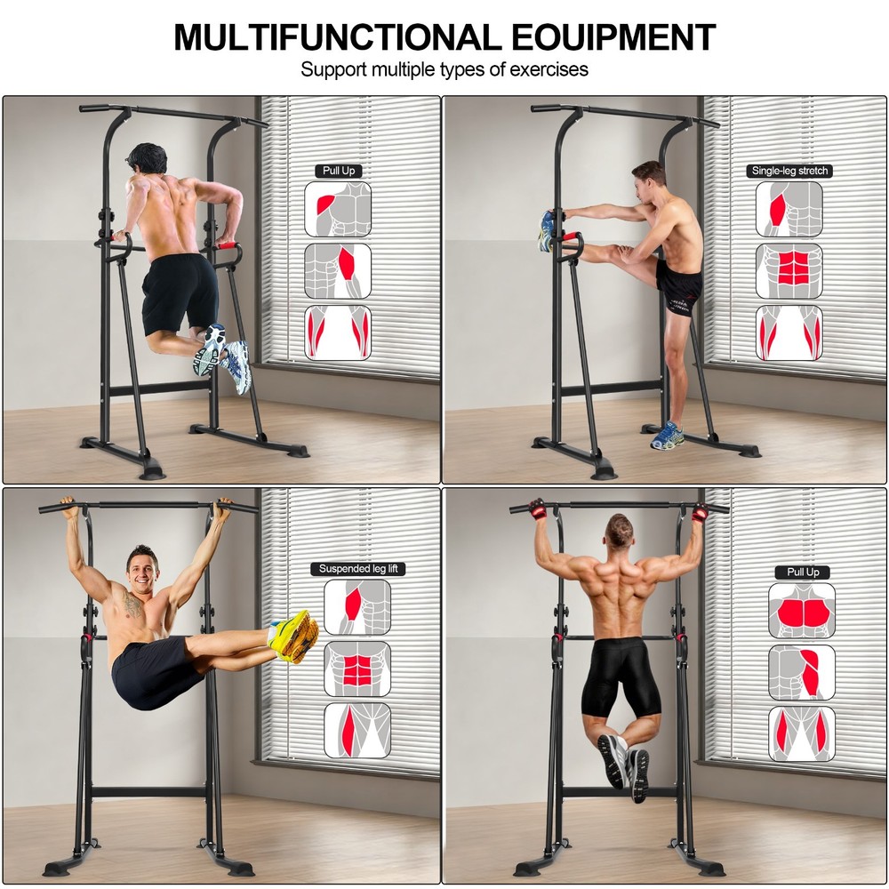 Basic Power Tower Pull Up Dip Station, Adjustable Home Gym Strength Trainer