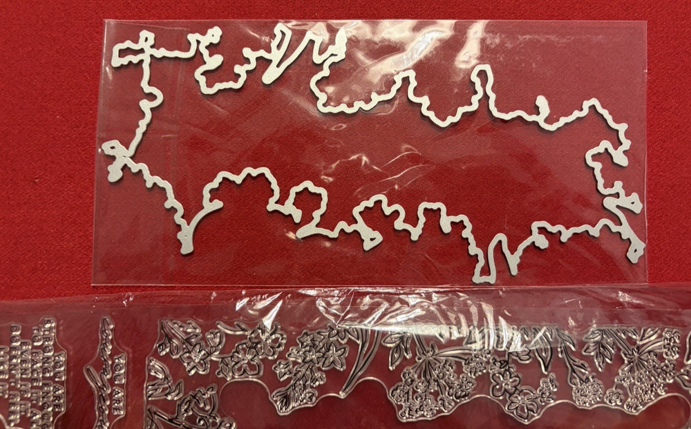 Slimline stamp with coordinating die and 3 stencil set