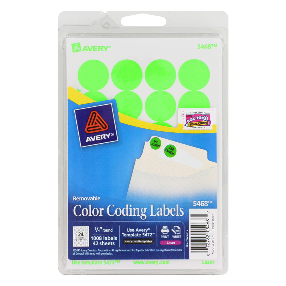 Avery Dennison Ave-05468 Round Color Coding Label - 0.75" Diameter