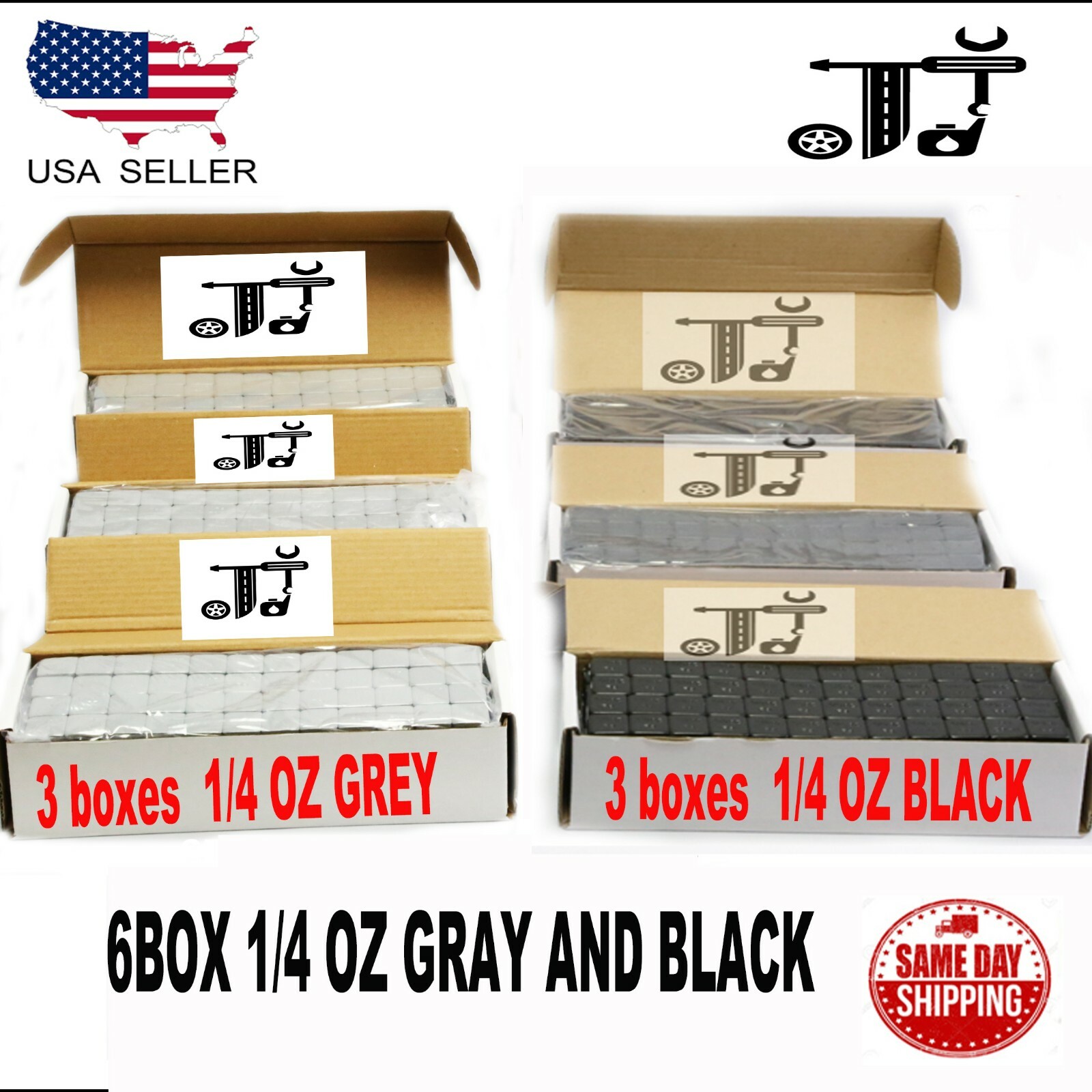 6BOX 1/4 OZ GRAY AND BLACK WHEEL WEIGHTS STICK-ON ADHESIVE TAPE 54 LBS LEAD-FREE