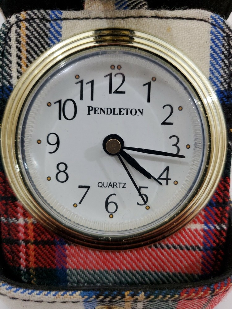 Pendleton Red Plaid Travel Clock 100% Wool Shell