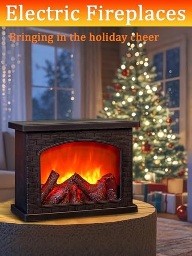 Electric Fireplace Lantern with Realistic LED Flame Effect, USB Rechargeable