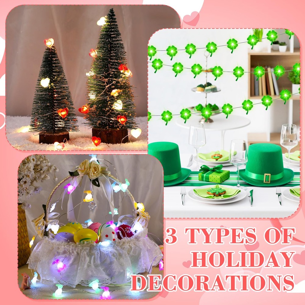 Capoda 3 Pcs Easter St. Patrick's Day String Lights 10 feet, Multicolor