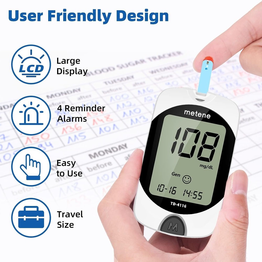 Advanced TD-4116 Blood Glucose Kit - No Coding, Large Display, Control Solution