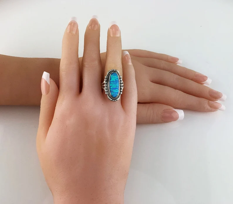 Handcrafted Sterling and Blue Opalite Ring Size 9