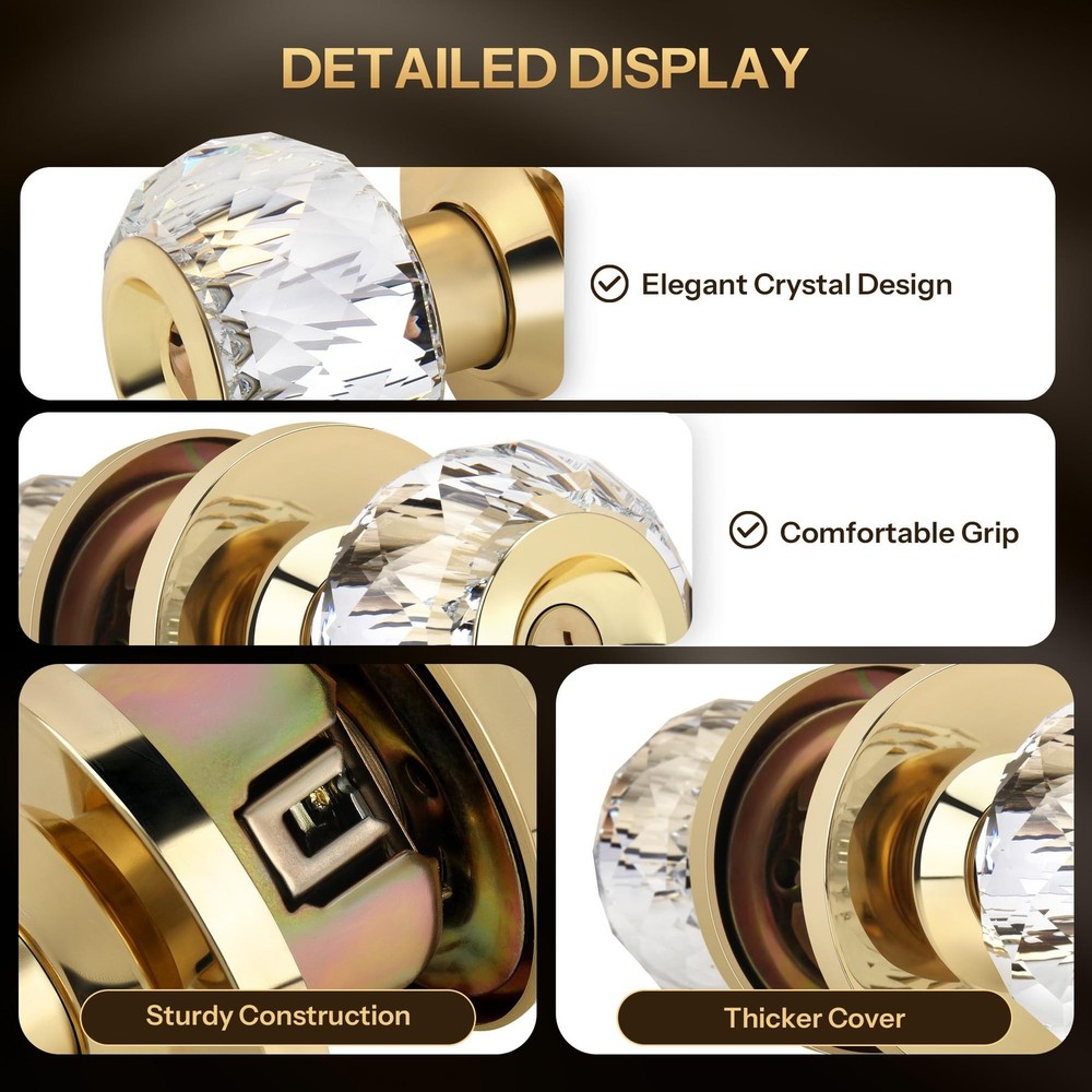 Crystal Door Knobs with Lock and Keys, Interior Crystal Glass Door Knobs with...