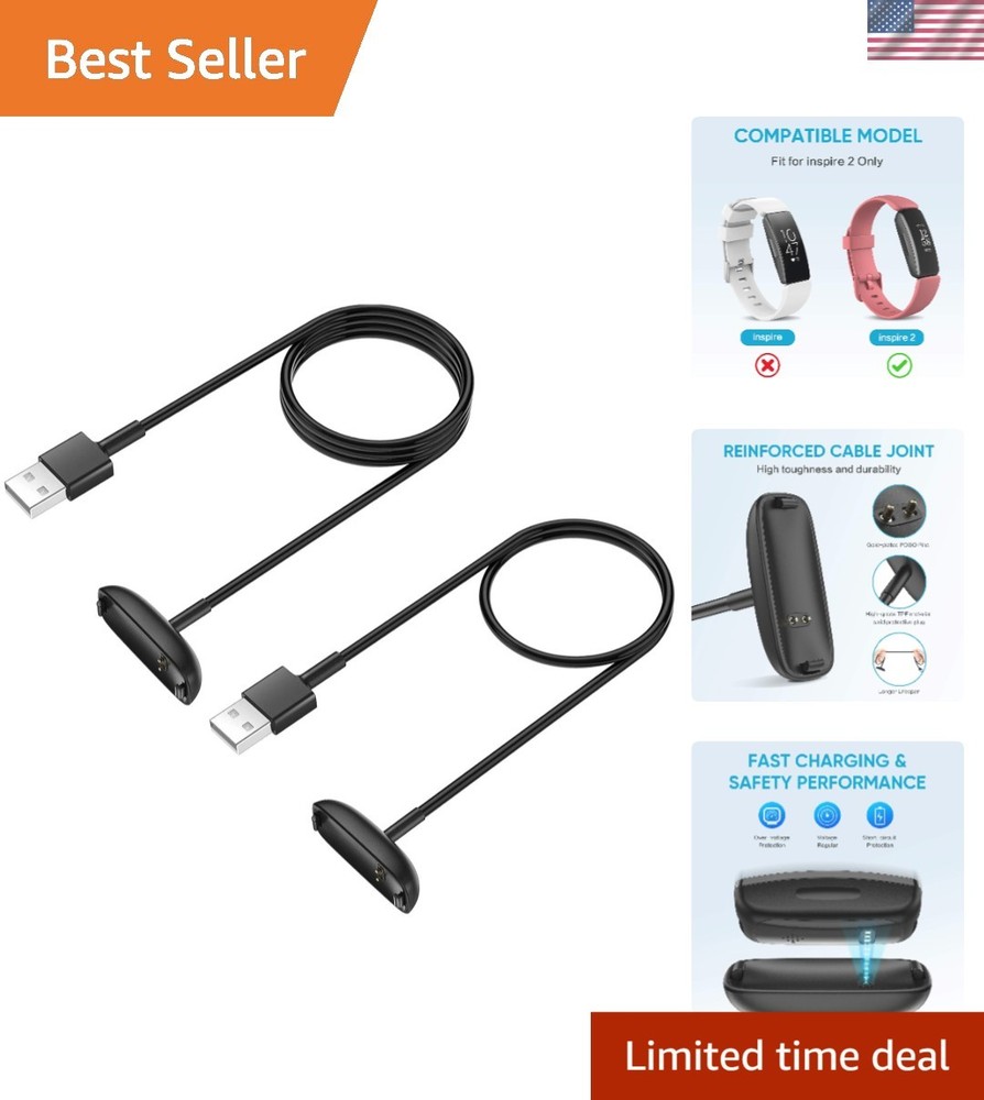 2-Pack Fast Charging Fitbit Charger Cables (3.3 ft/1.0 ft) - Black
