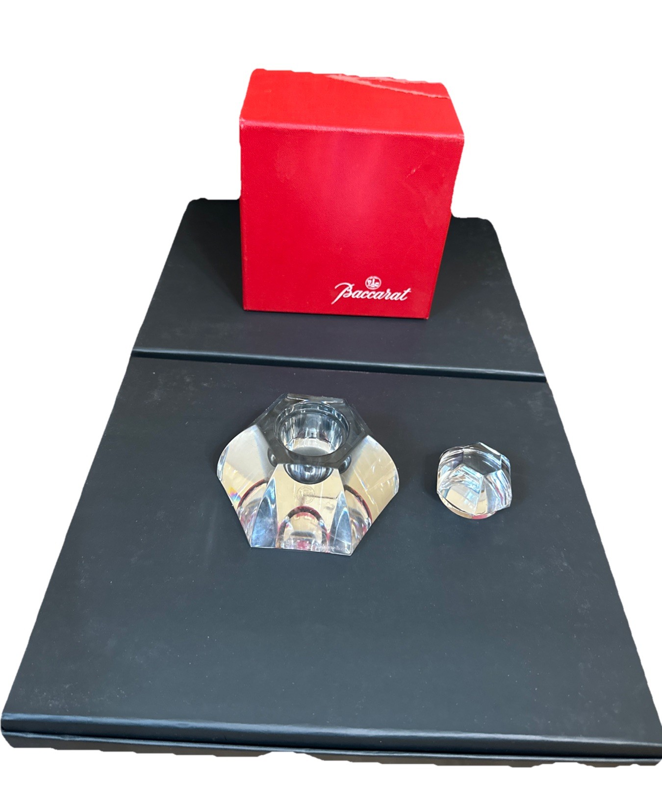 Baccarat Crystal Inkwell Hexagon 2 Pc France