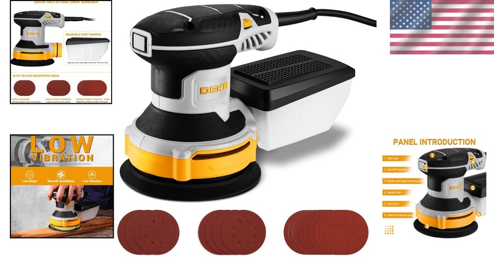 Versatile 5-Inch Random Orbital Sander - Ergonomic & Efficient Dust Collection