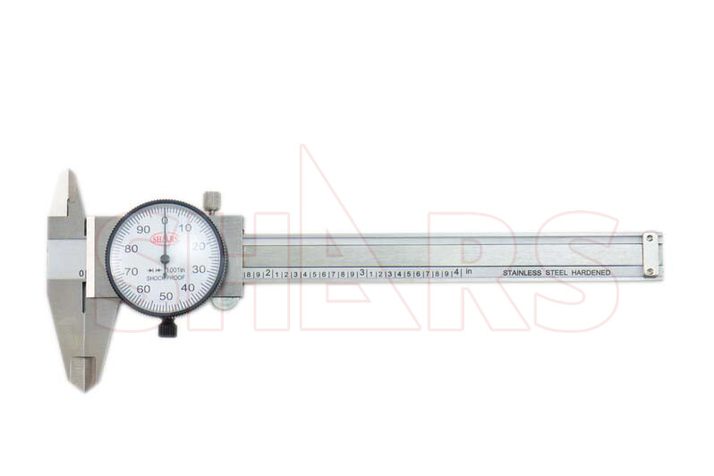 SHARS 4" DIAL CALIPER SHOCK PROOF .001" STAINLESS 4 WAY + Inspection Report ^}