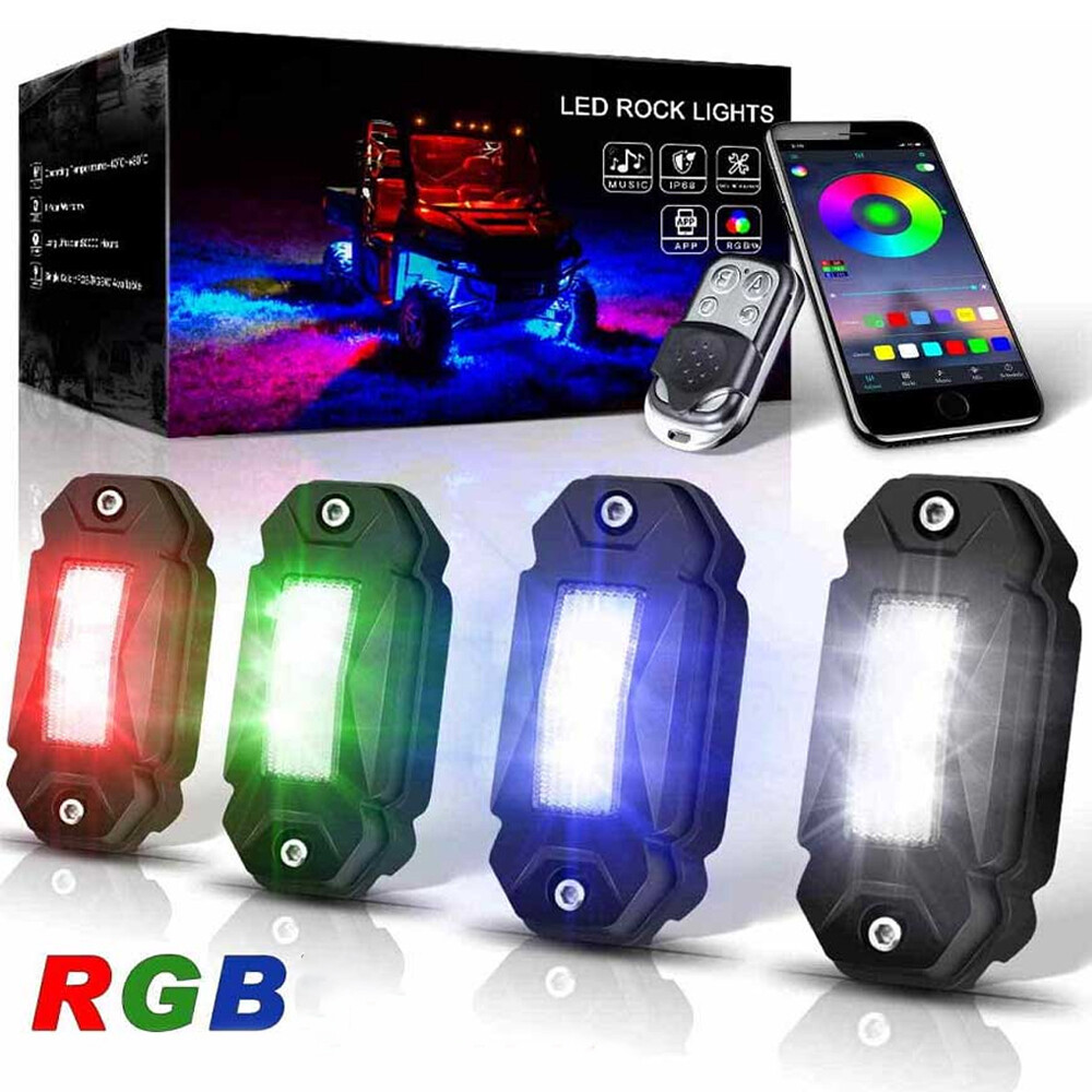 4 Pod RGB LED Rock Lights Underglow with Bluetooth APP Control For  UTV ATV RZR