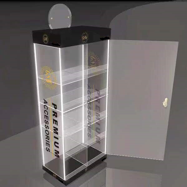 Counter Top Acrylic Display Stand with 4 LED Light & Lockable Using for Multi-P
