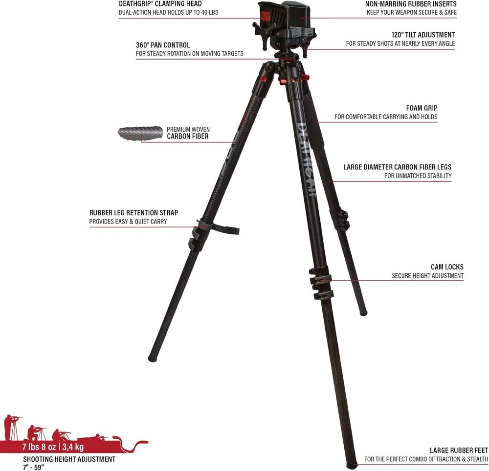DeathGrip Aluminum Tripod with Durable Frame, Lightweight, Stable Design, Bub...