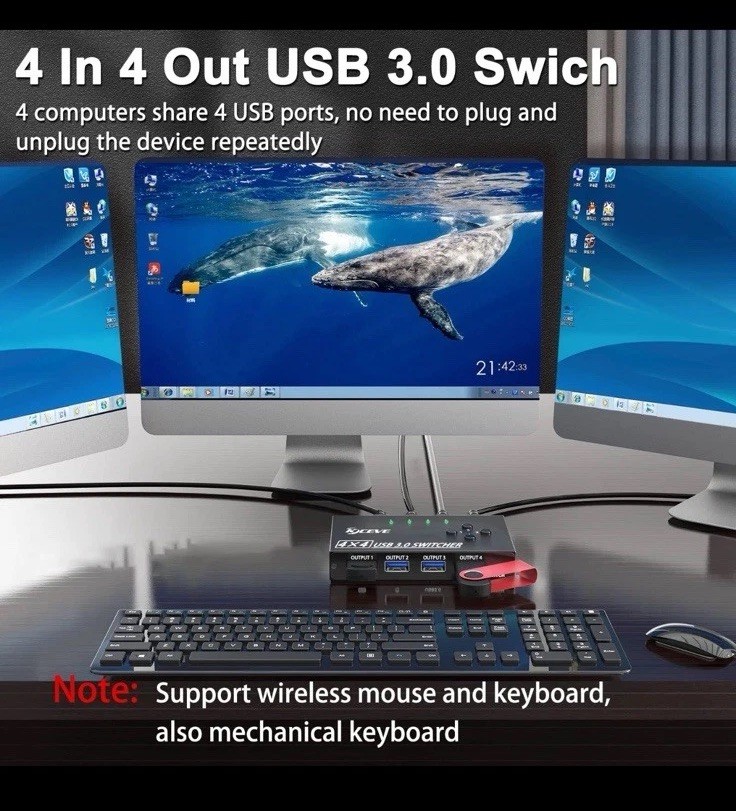 USB 3.0 Switch Selector 4 Port,KVM Switcher 4 Computers Sharing 4 USB Devices...