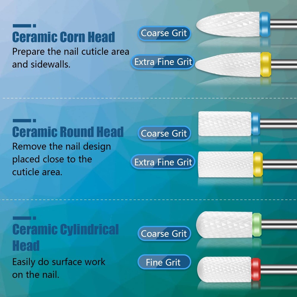 10Pcs Ceramic Nail Drill Bits Set, 3/32 Inch Professional Drill Bits for Nail...