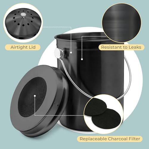 Countertop Compost Bin Kitchen | 1.3 Gallon | Odorless Composting Bin With Carbo