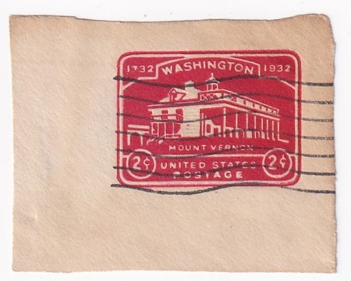 STAMP SCOTT U525 "Mount Vernon on White Paper" 2 CENT 1932 USED WAVE CANCEL - D