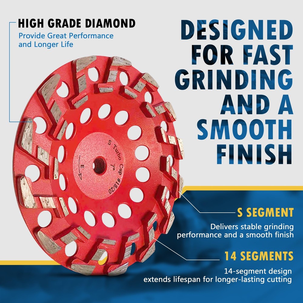 7" High Performance Diamond Grinding Wheels for Aggressive Concrete, Paint, E...