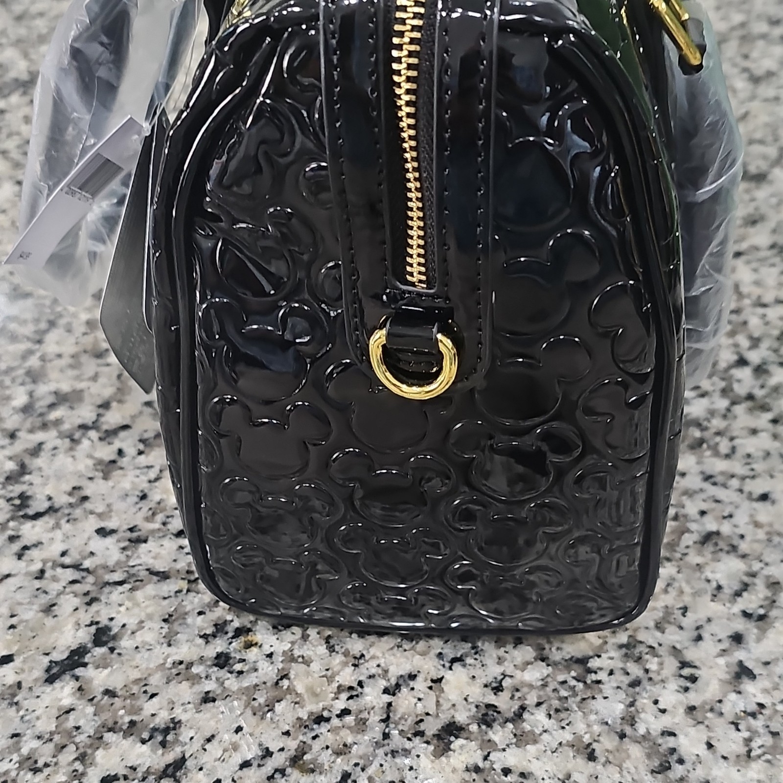 Disney Mickey Mouse Medium Handbag Black Embossed Gold Hardware