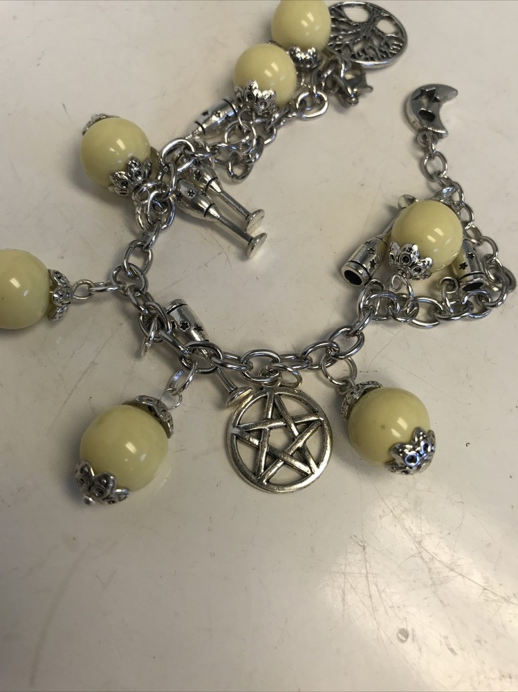 Yellow Ceramic Charm Bracelet Pendulum With Wine Glasses Tree 417