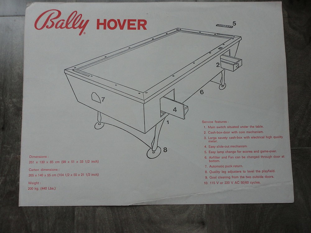 Hover Arcade Machine Flyer Original Bally Brochure