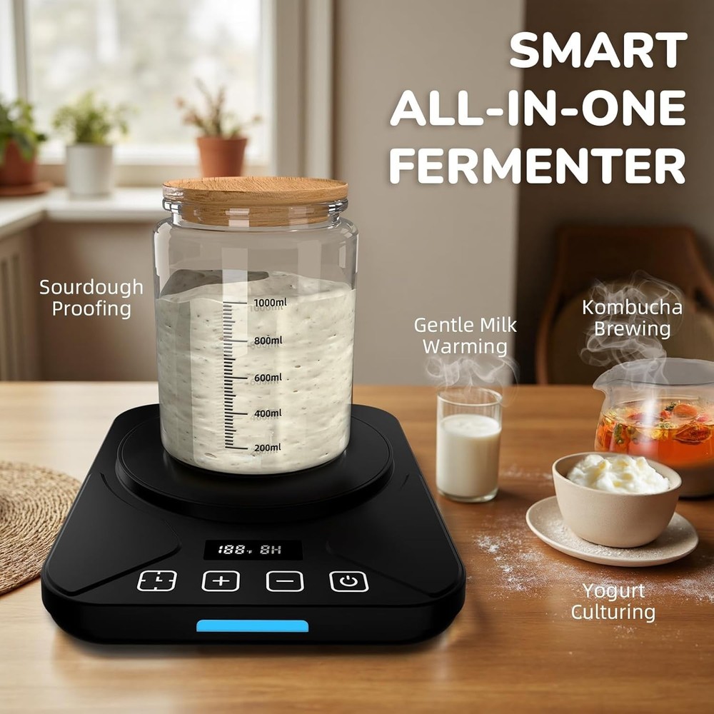 Compact Sourdough Starter Warmer with Smart Memory Control & Safety Features