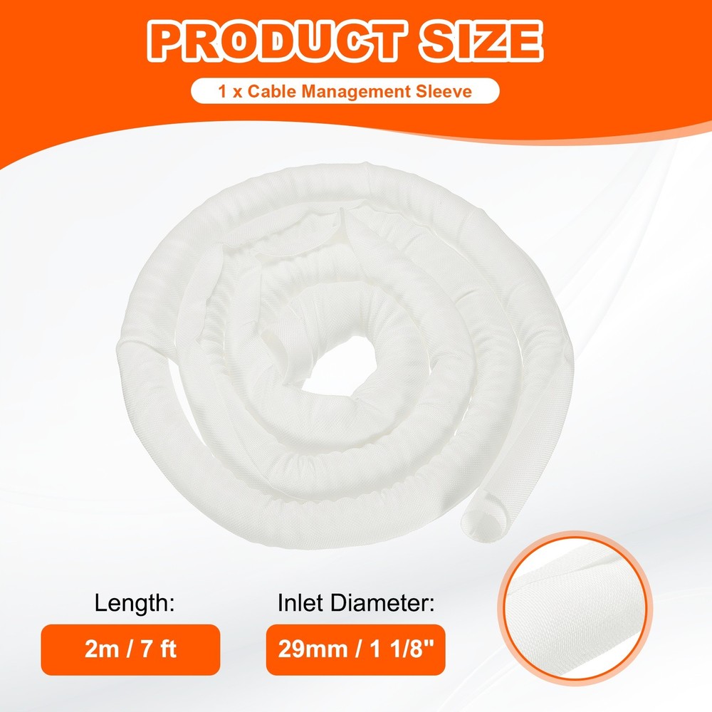 Wire Split Braided Cable Management Sleeve, White (1 1/8" - 7 Feet)