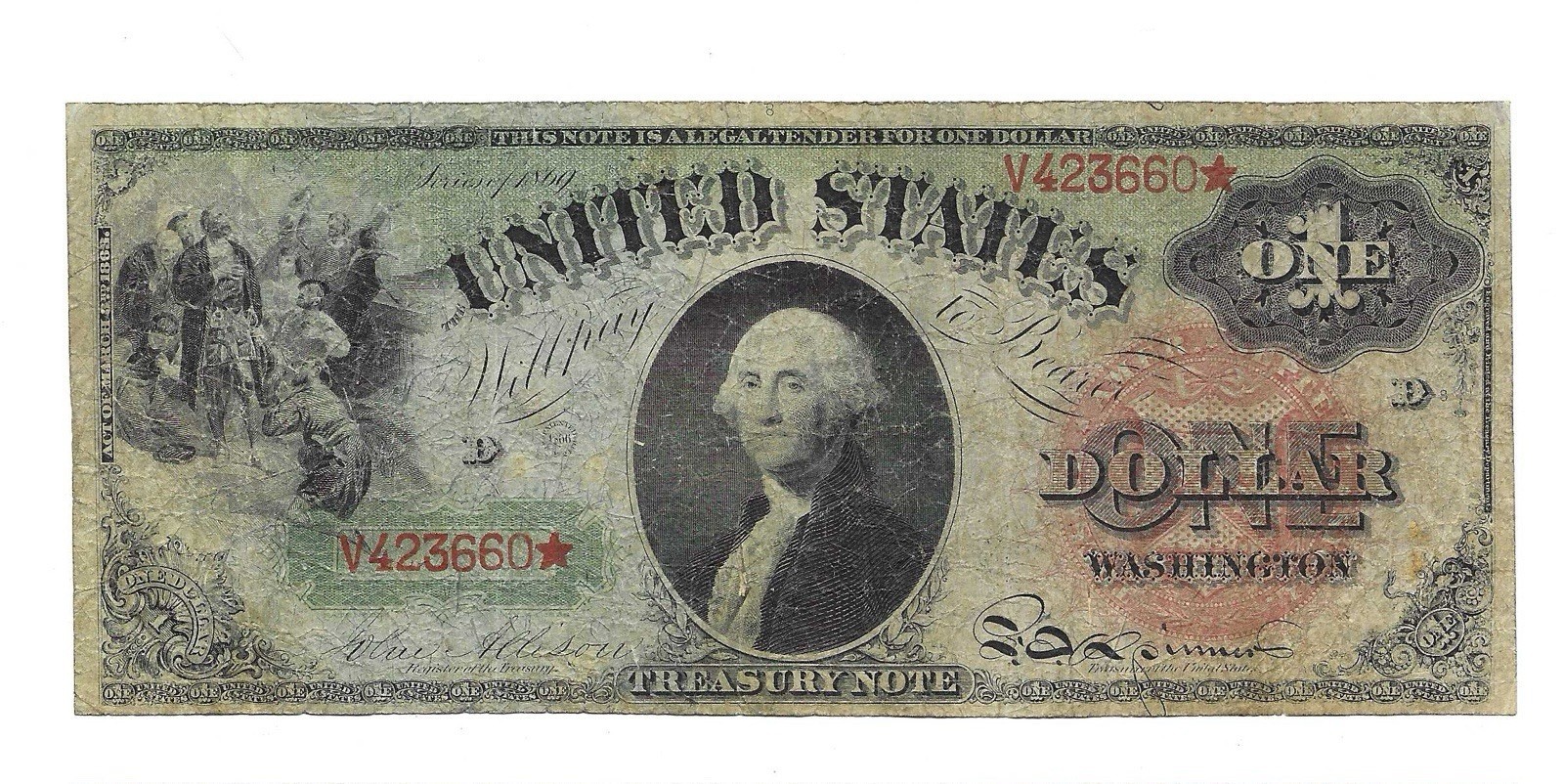 1869 $1 RAINBOW *Gorgeous Mid-Grade Example of this RARE Note* CV $1,020 in VF20