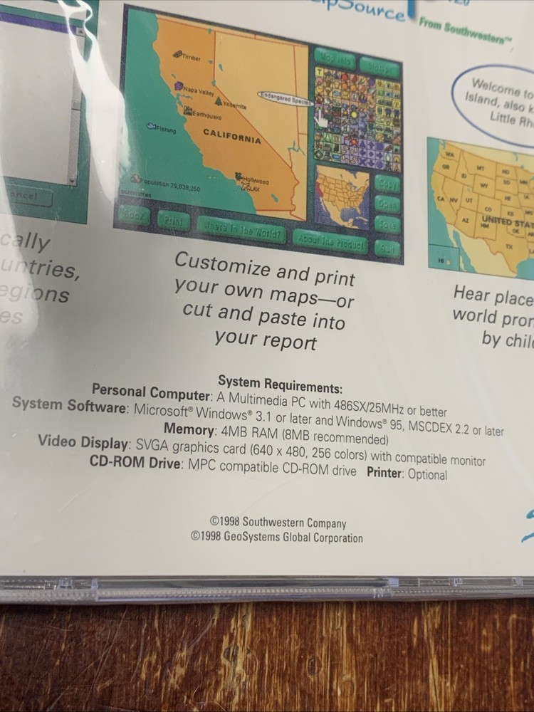 1998 GeoHelp - A Talking Schoolwork Help Source VTG. Computer Disc - Windows New