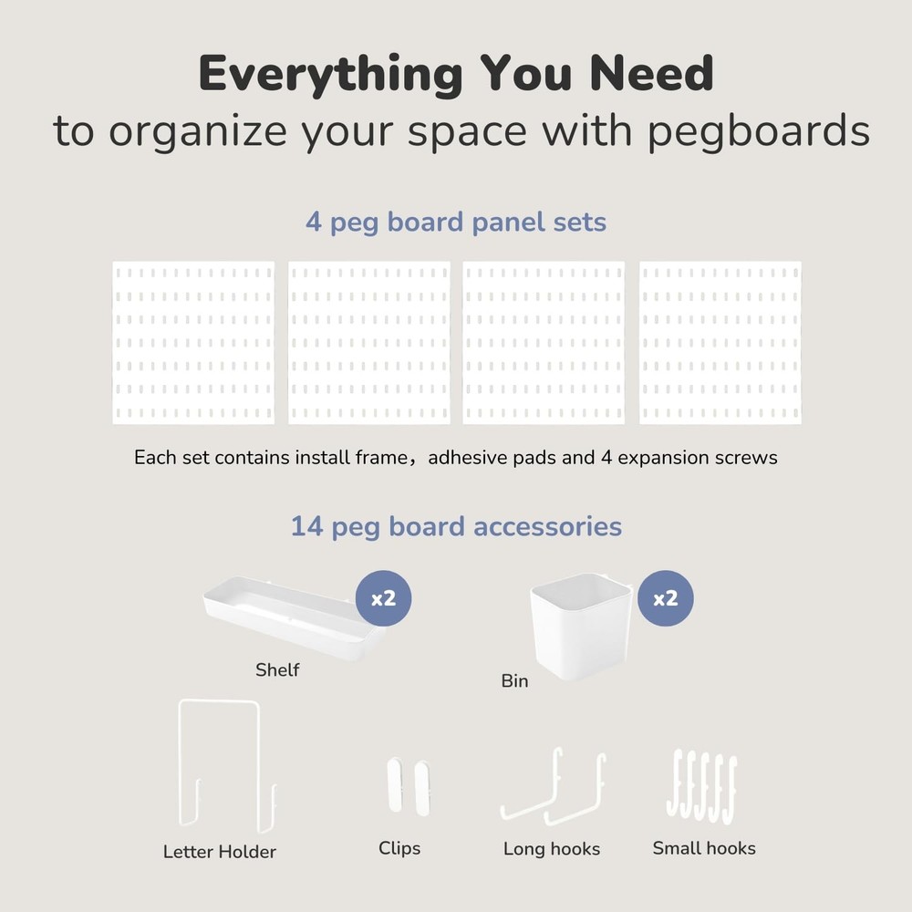 Keepo Peg Board Wall Organizer – Plastic Pegboard Panels, Modular Peg Board S...