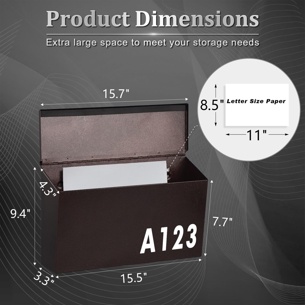 Dalmbox Wall-Mount Mailbox Large for Post Rust-Proof Bronze