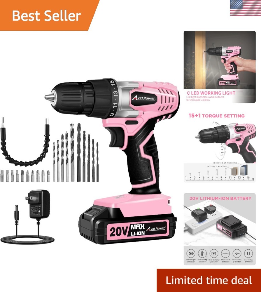 Beginner-Friendly 20V Cordless Drill with Variable Speed & 22 Accessories