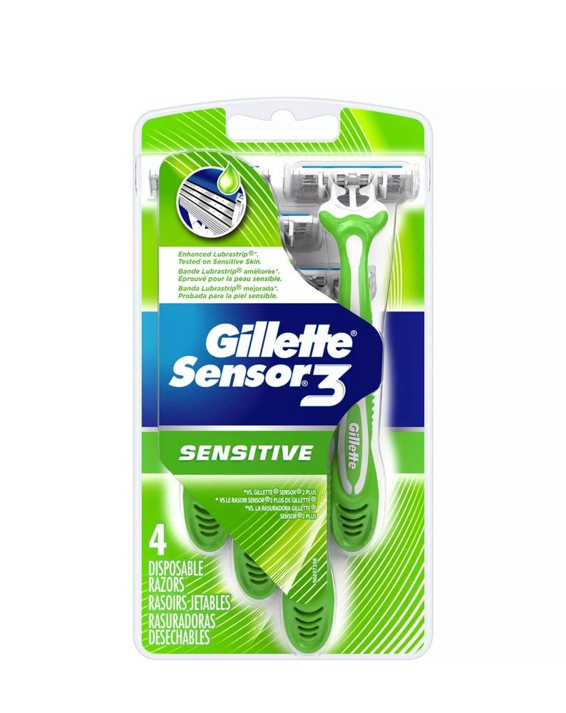 Gillette Sensor3 Sensitive Men's Disposable Razor, 4 Razors
