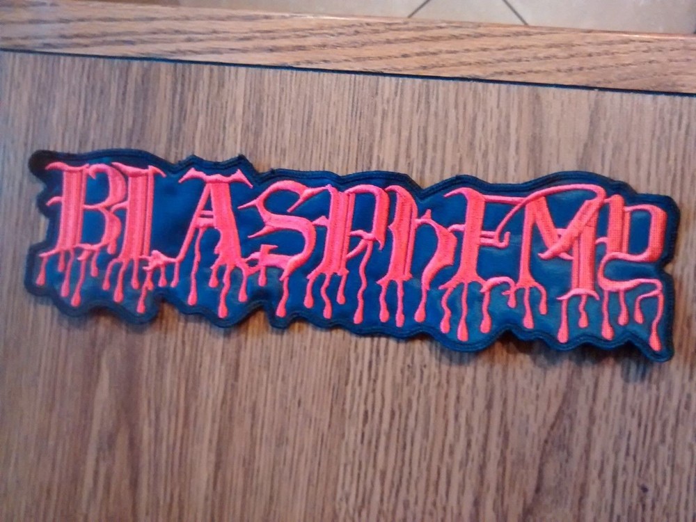 BLASPHEMY,SEW ON RED EMBROIDERED LARGE BACK PATCH