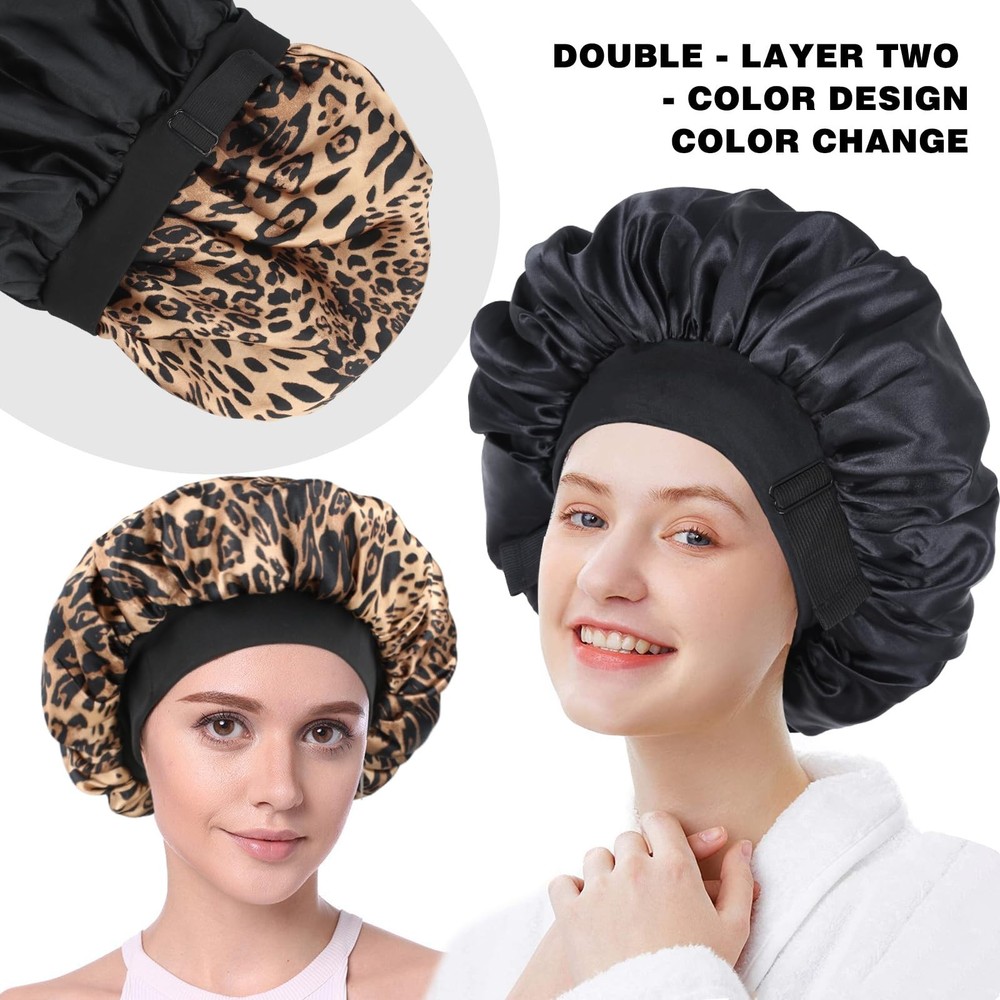 Silk Bonnet for Sleeping Double Layer Satin Bonnet Adjustable Bonnets for Bla...
