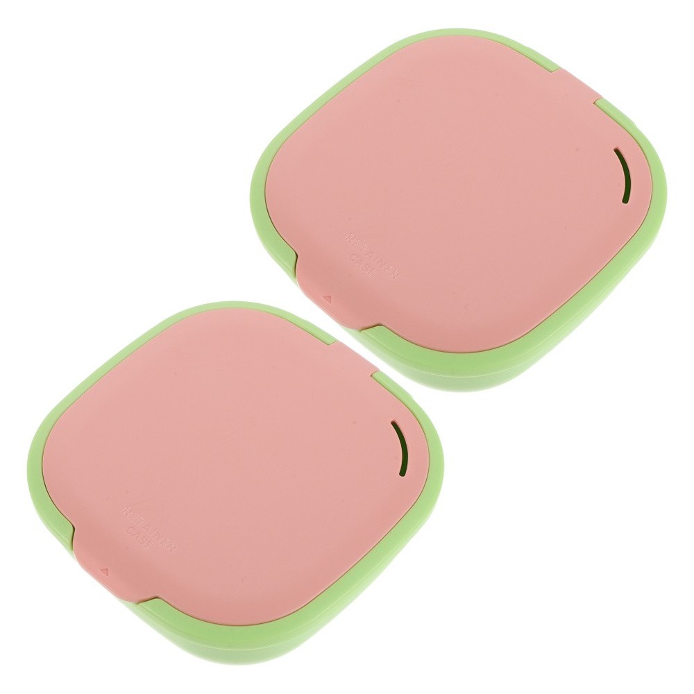 2 Pcs Denture Holder Cute Slim Retainer Aligner Case with Mirror