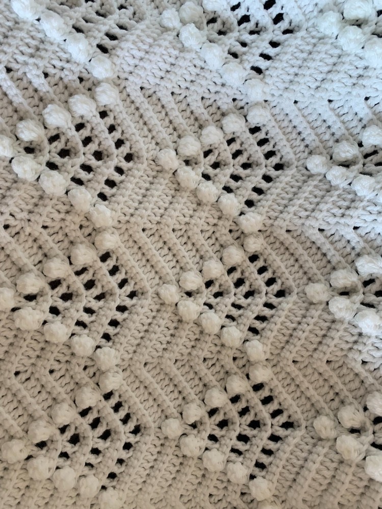 Handmade Home Crocheted Afghan - Bobble Ripple (Soft White)