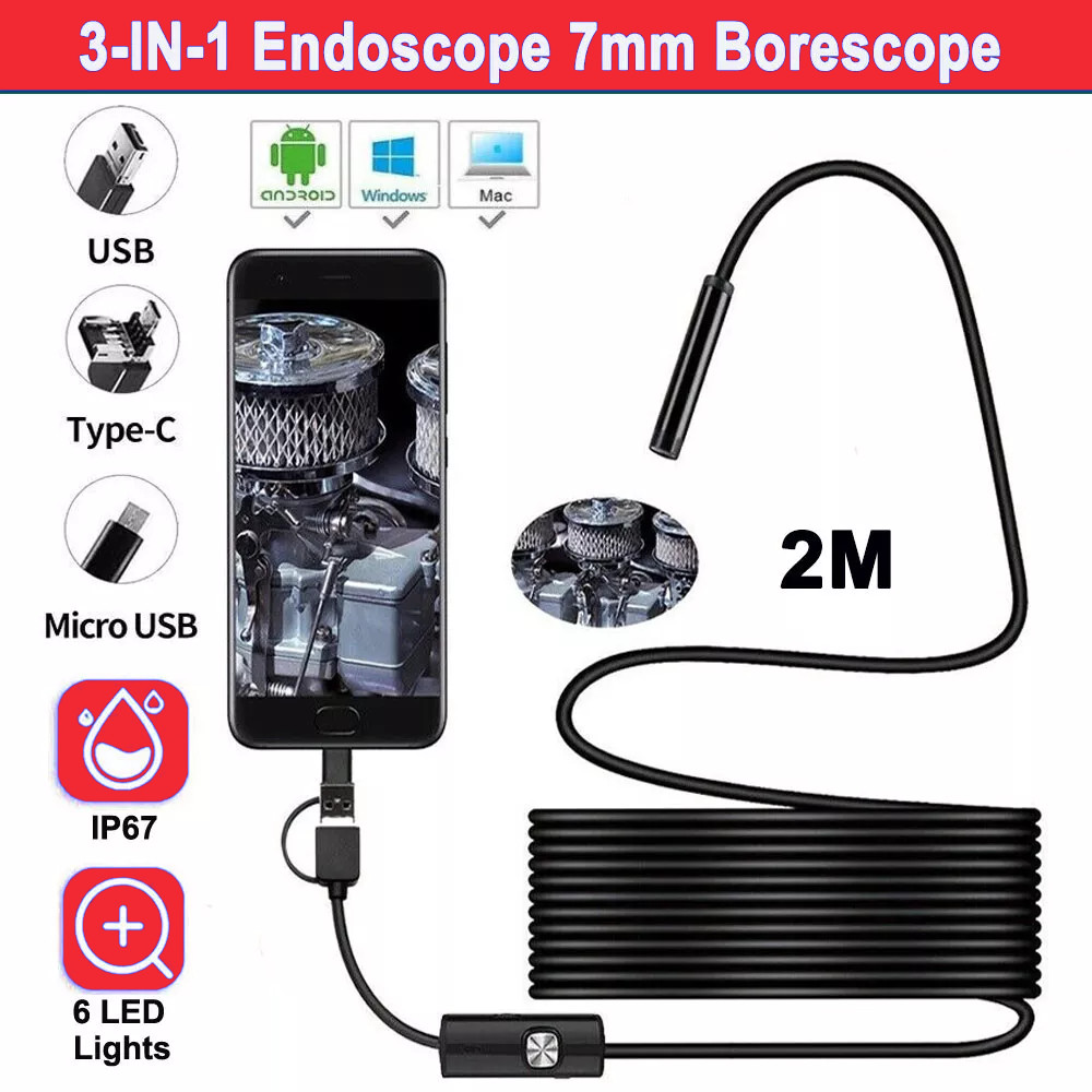 6LED USB Snake Endoscope Borescope HD Inspection Camera Scope For Android