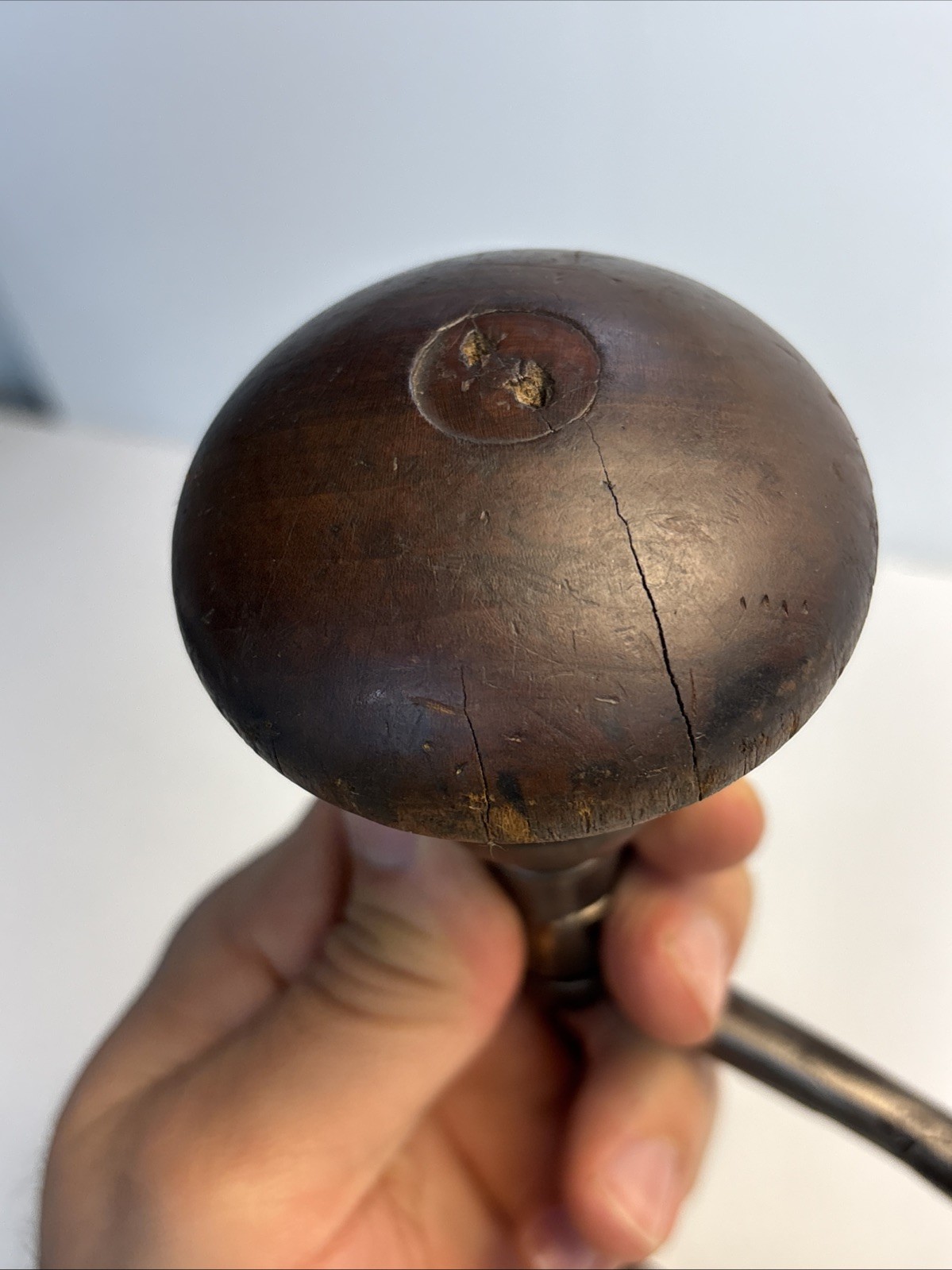 Antique I. RUDOLF Forged Carpenter Brace Drill Primitive Wood Brace