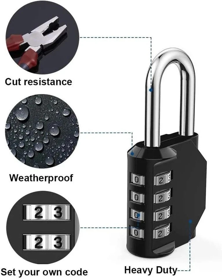 Combo Lock for Lockers, 4 Digit Combination Padlock, 2 Pack Pad Locks with Code