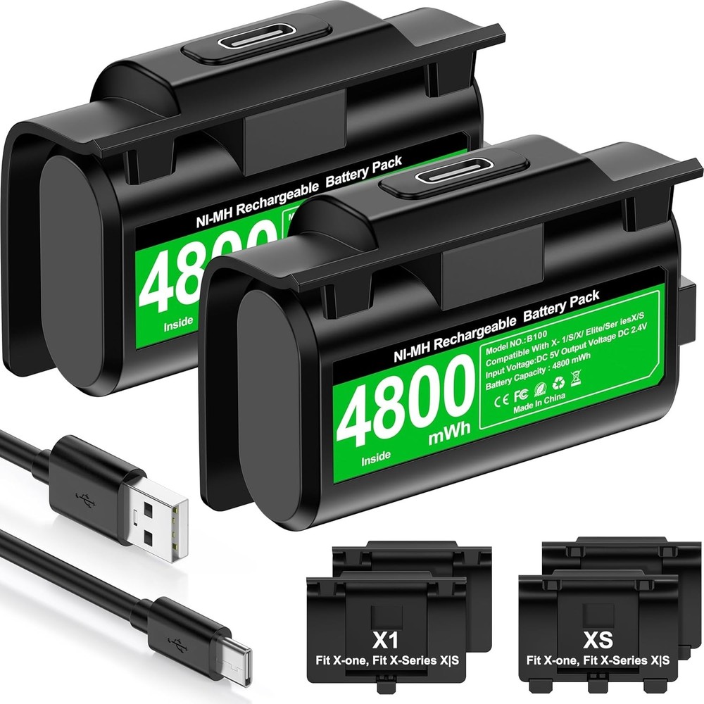 Rechargeable Xbox Controller Battery Pack with 4 Back Covers and a USB C Char...