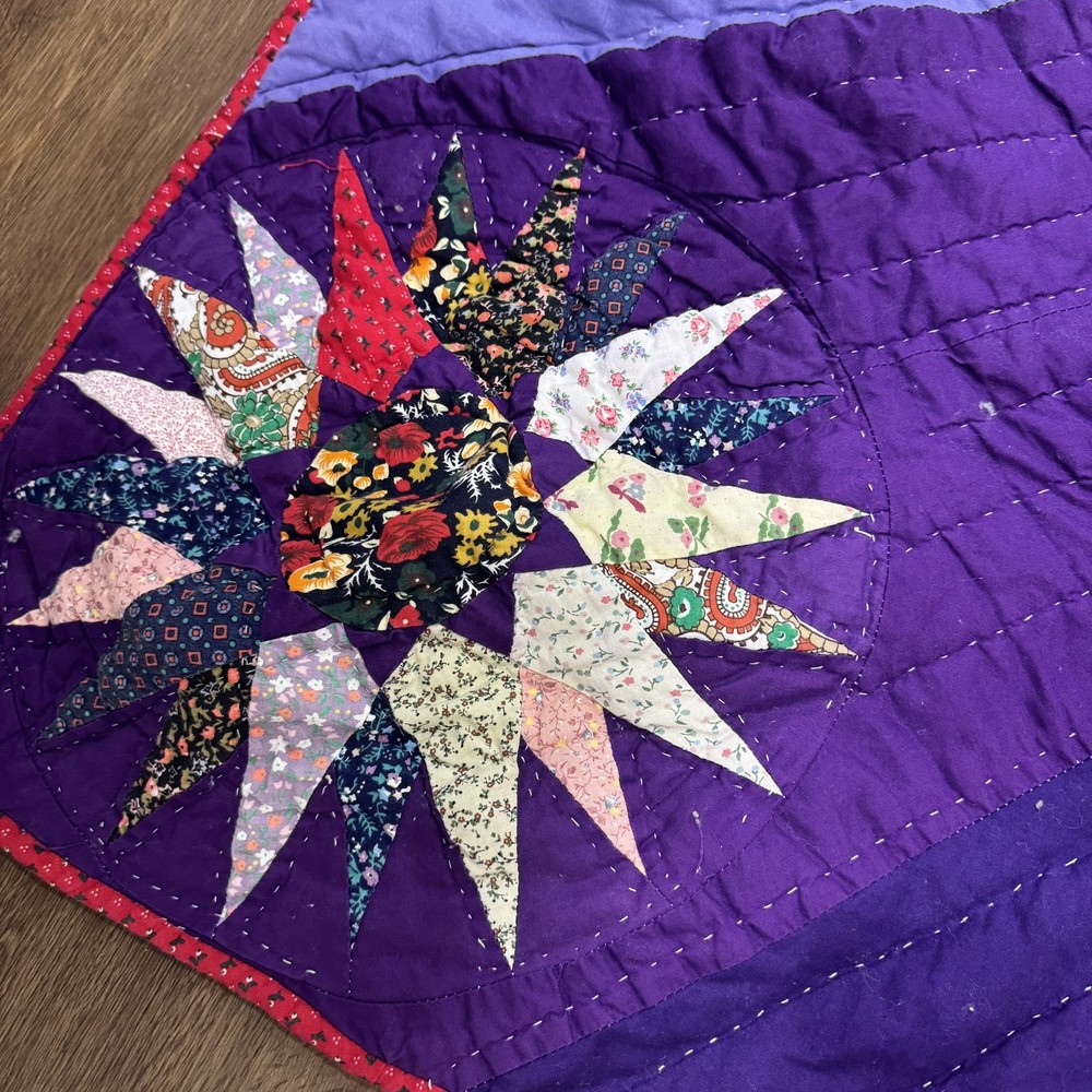Cotton Mariners Compass Patchwork Quilt Vtg -Inspired 81”x81” See Description