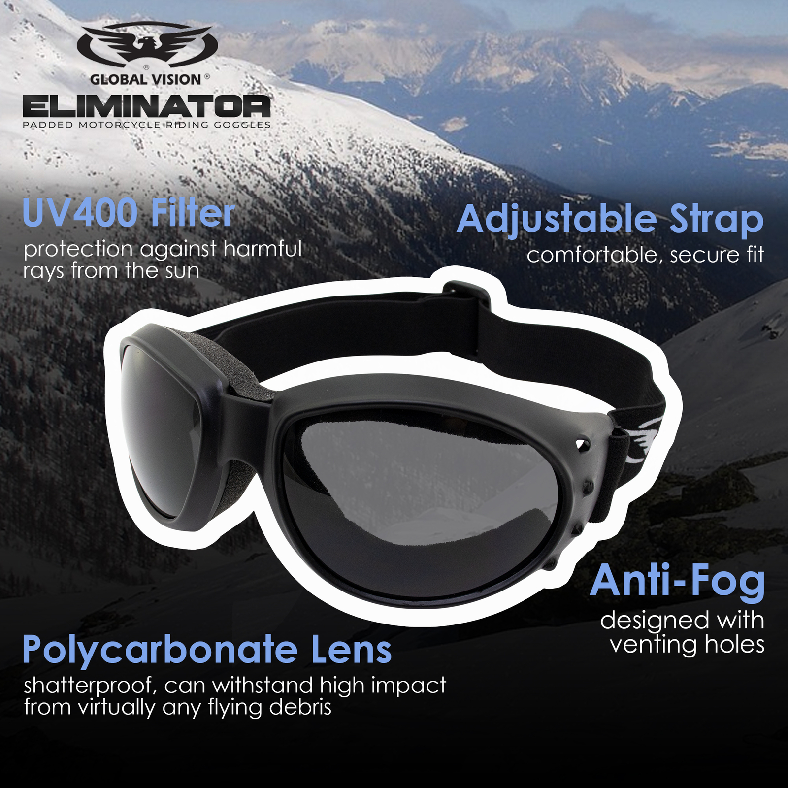 MOTORCYCLE ATV GOGGLES SUNGLASSES SMOKE LENS ANTI FOG COATING