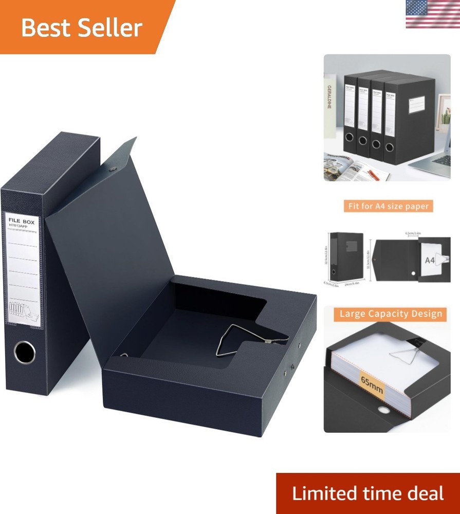 2 Pack A4 Document Storage Boxes with 65mm Spine - Lightweight & Waterproof