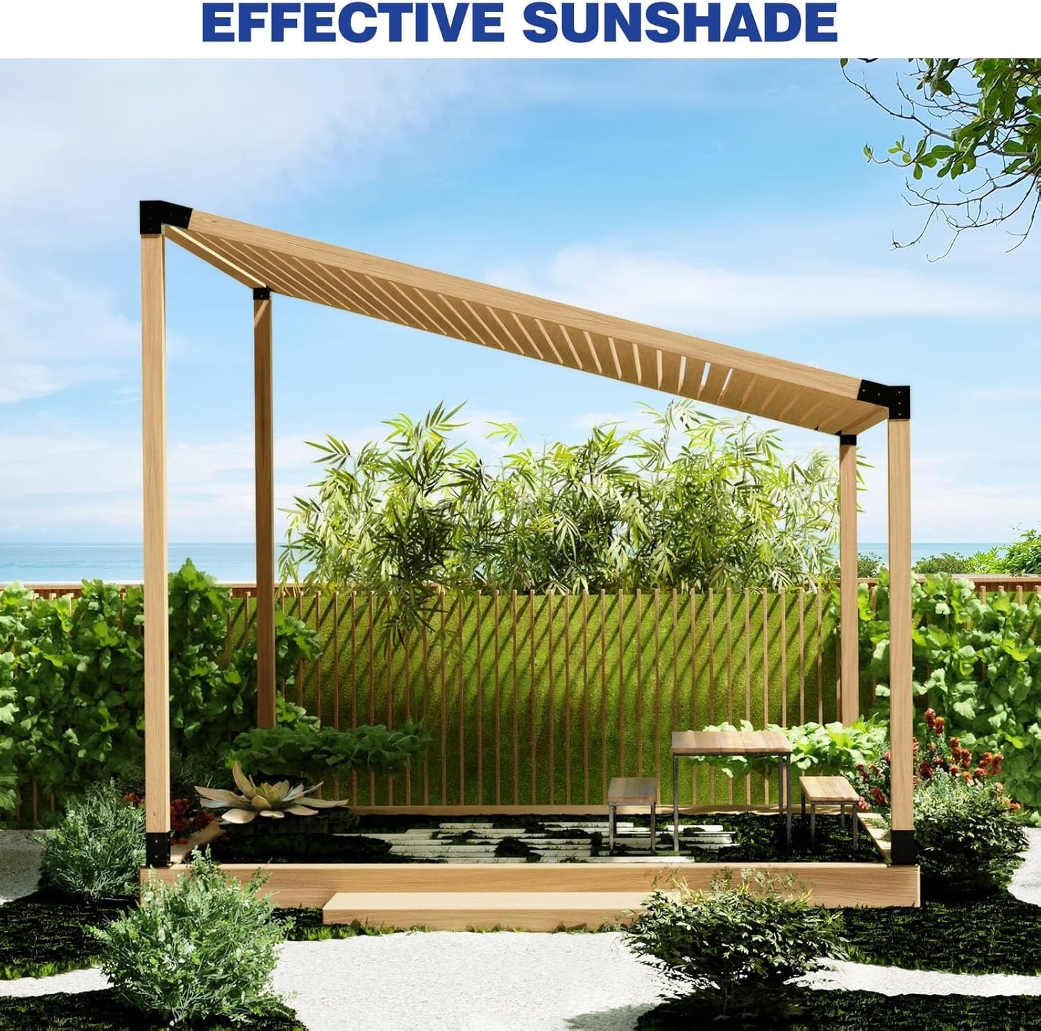 Pergola Kit, Slanted Roof Pergola Bracket, 3-Way Brackets with Post Base Kit, Lo