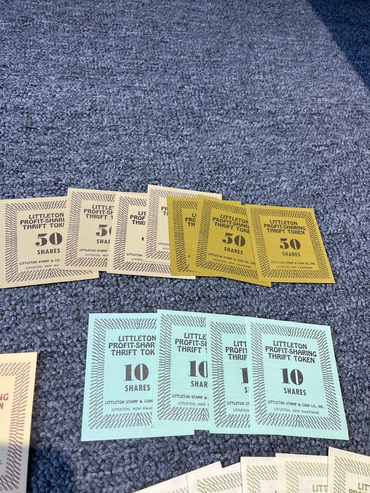 LOT VINTAGE LITTLETON PROFIT SHARING THRIFT TOKENS 951 SHARES (47 TOKENS)