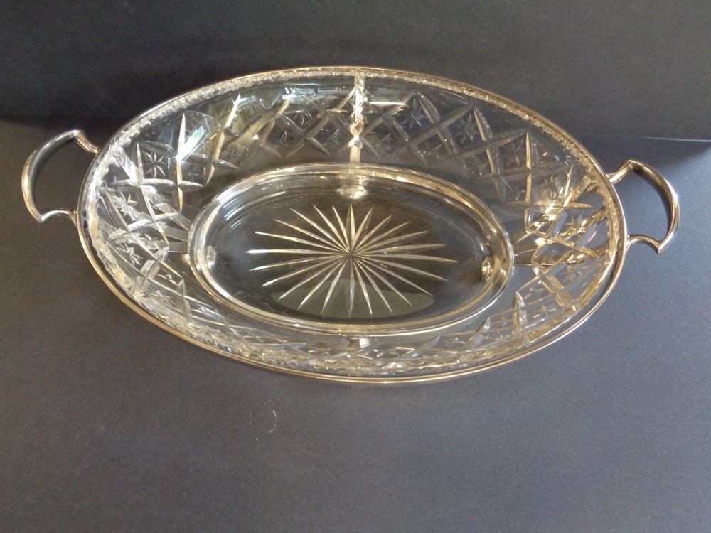 Walker & Hall Silver Plate & Crystal Serving Dish