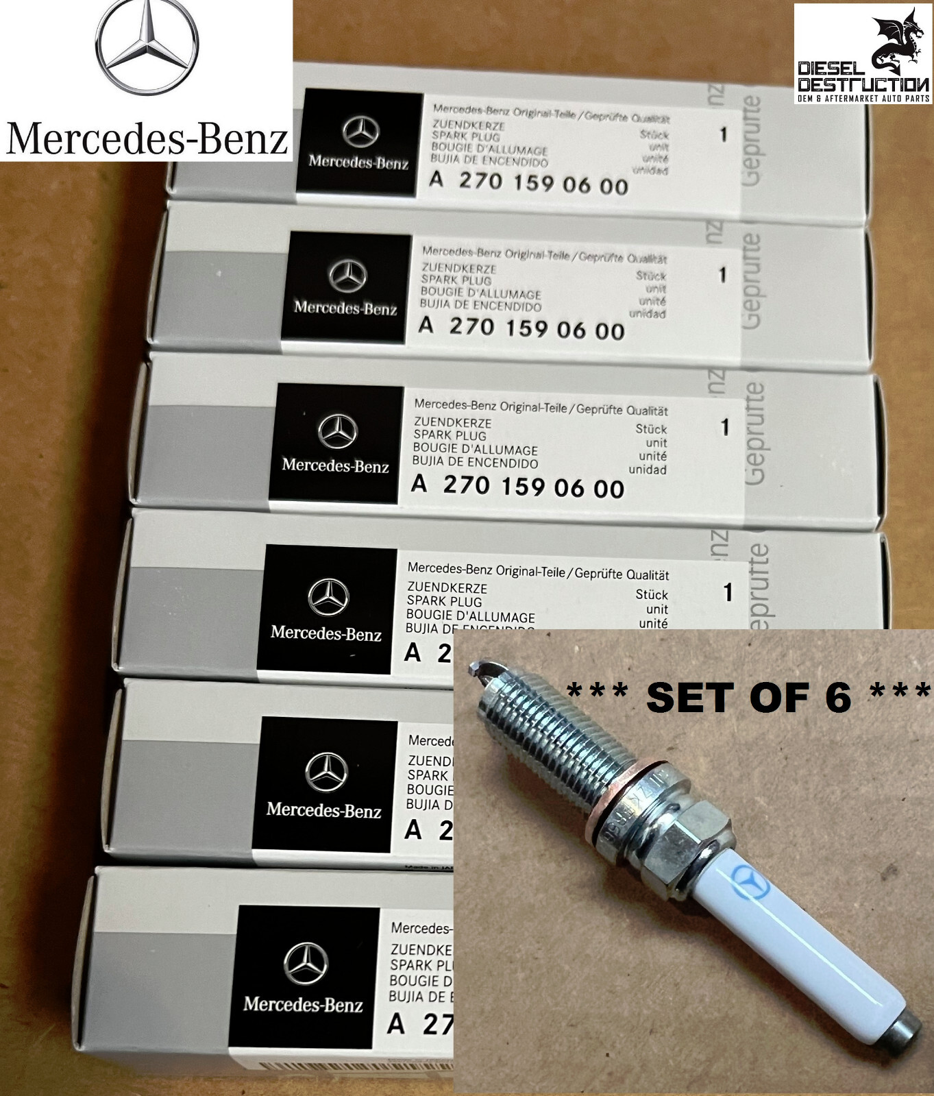 New Genuine OEM Mercedes A 270 159 06 00 - Set of 6 Spark Plugs ** SHIPS FREE
