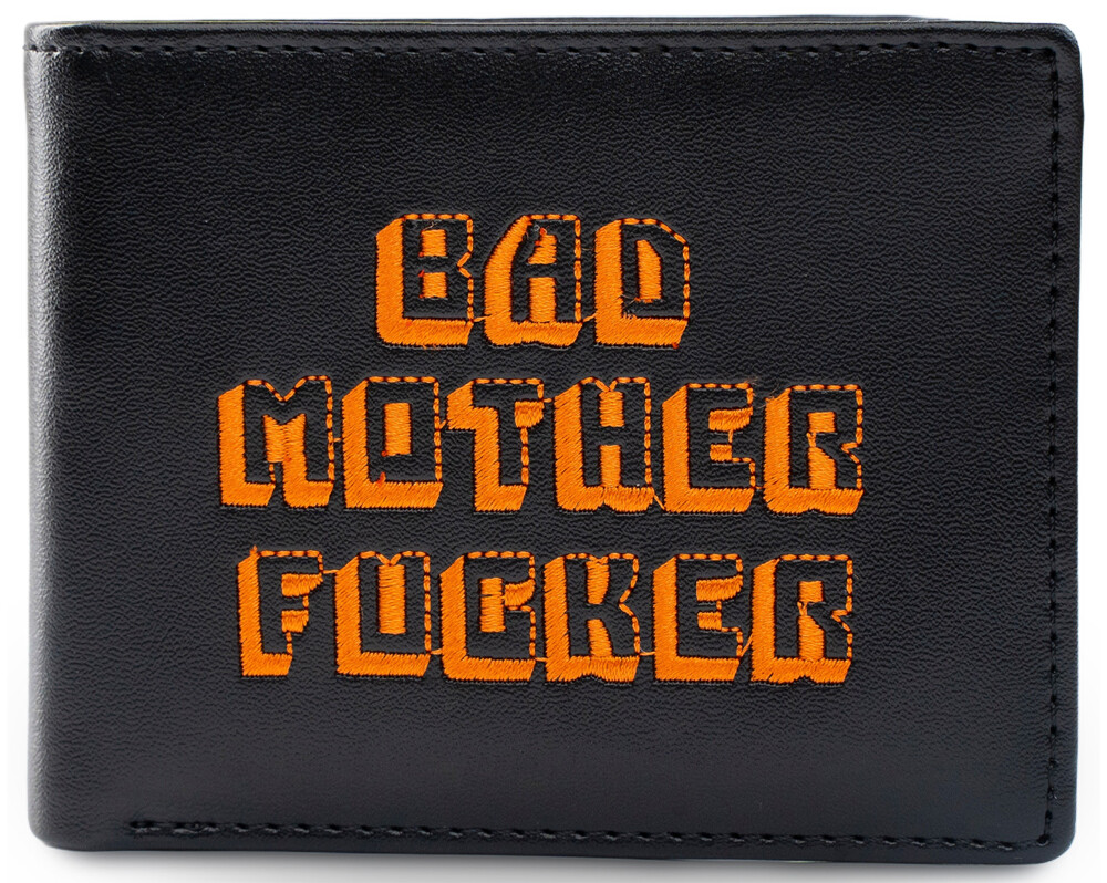 Black Orange Embroidered Bad Mother Fu**er Leather Wallet As in Pulp Fiction